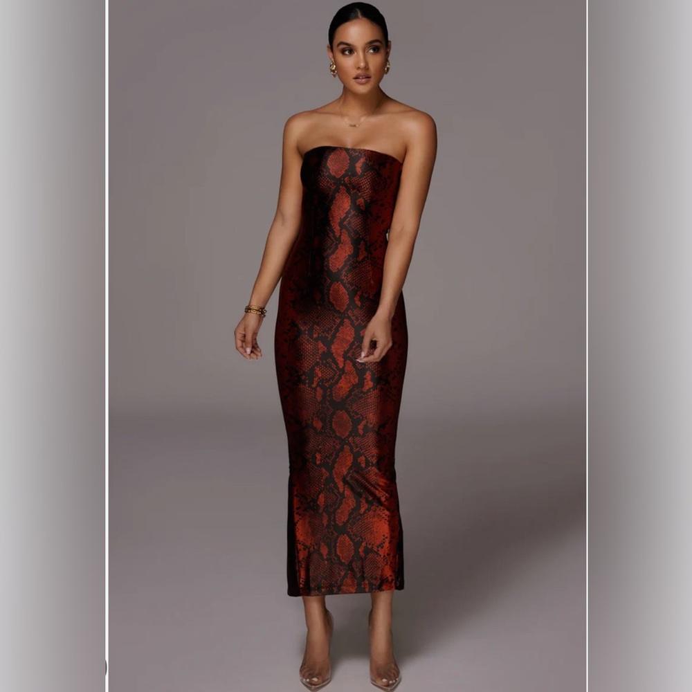 JLUX label red snake print bodycon dress